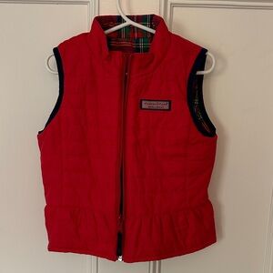 Vineyard Vines Girls Red/Plaid Reversible Ruffle  Vest